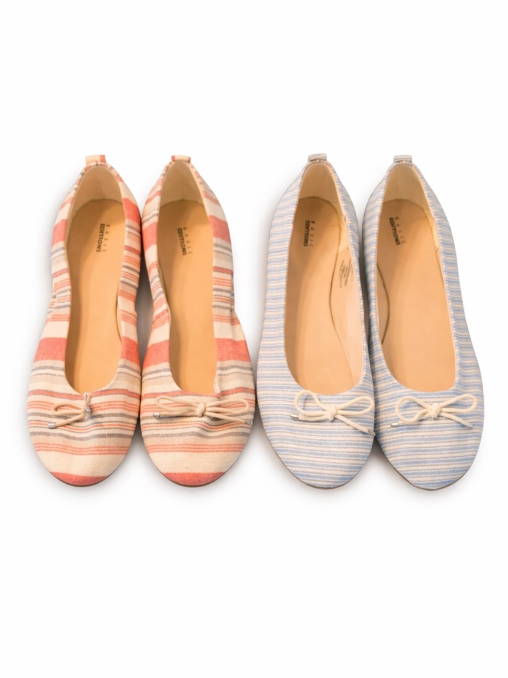 Two-Pack Striped Ballet Flats - Coral Stripe & Light Blue Stripe